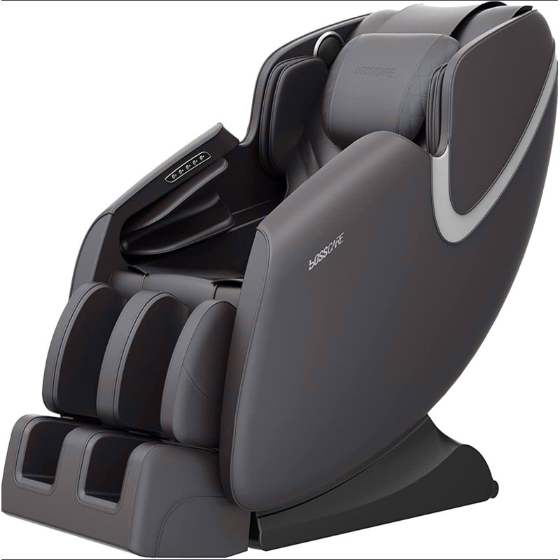 Fauteuil de massage inclinable avec gravité zéro, fauteuil de massage gonflable pour le corps entier avec haut-parleur Bluetooth, patin à roulettes brun