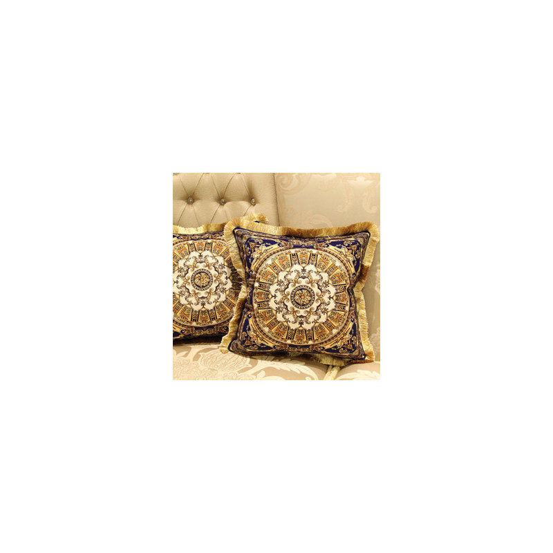 Dimitrov Embellished Throw Pillow, Blue Gold, Polyester