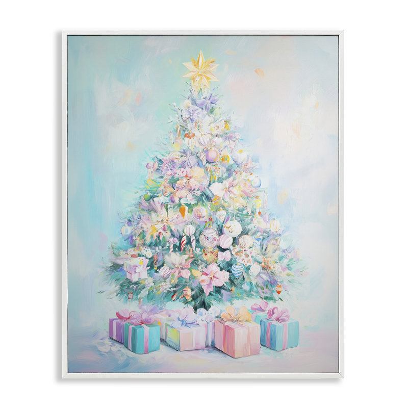 Arbre de Noël pastel sur estampe numérique bleue, design par Arlington Prints, H 30 po x l 24 po
