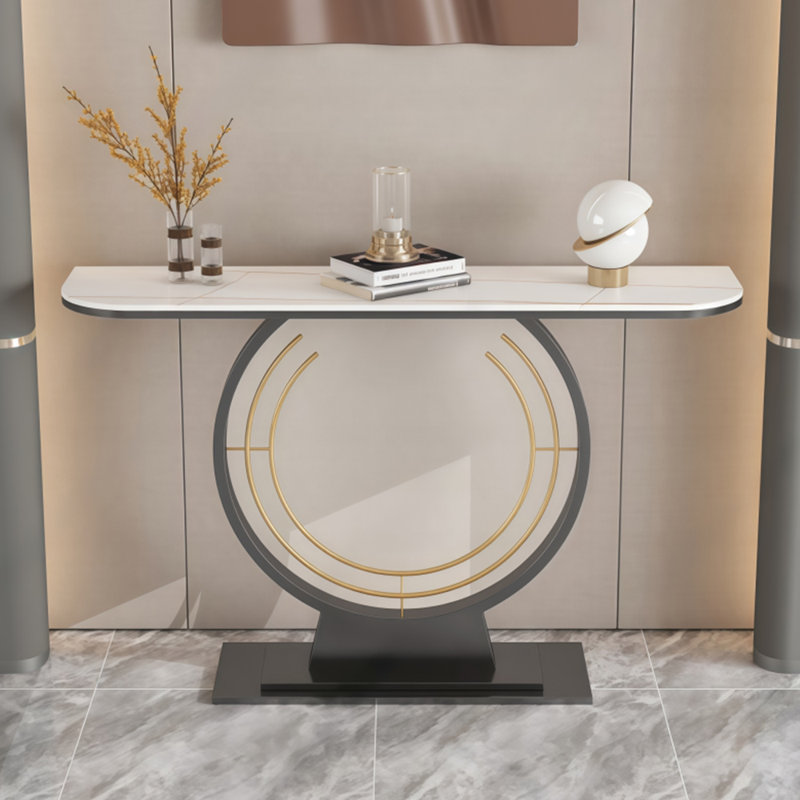 Console minimaliste moderne et luxueuse, Gris/doré, Blanc, H 31,5 po x l 59 po x P 11,8 po