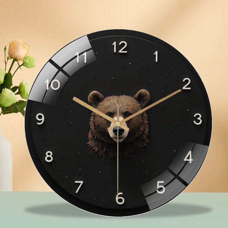 Black Bear Decorative Wall Clock Home Decoration Art - 12'' Modern Glass Wall Clock