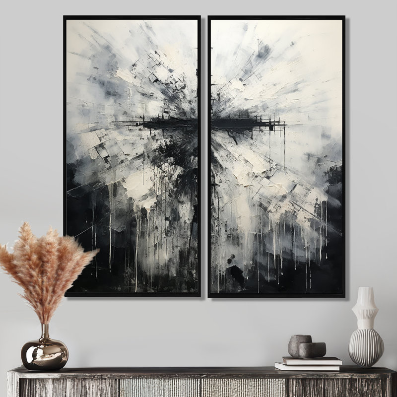 Art mural sur toile surdimensionné minimaliste noir et blanc, H 40 po x l 40 po, Noir, noir, noir, noir