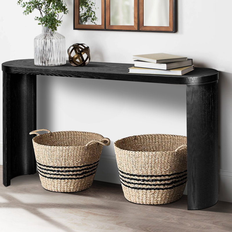 Console de 60 po avec plateau épais et pieds courbés, ovale, noir pour la maison, le salon, Noir