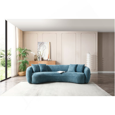 Boneless Mid Century Modern Curved Sofa, Boucle Fabric Couch For Bedroom, Office, Apartment, Orange