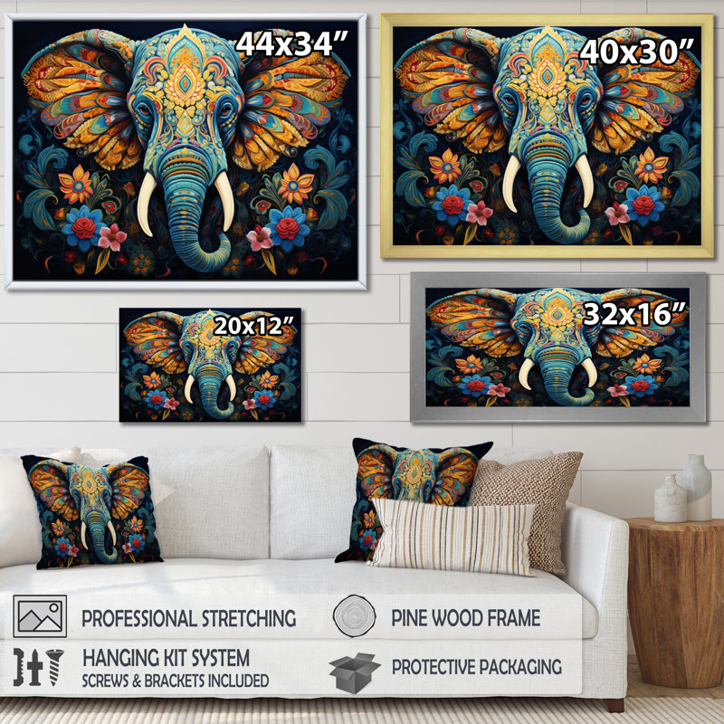 Teal Elephant Legacy - Éléphant, art mural encadré, Encadrement doré, H 34 po x l 44 po x P 1,5 po