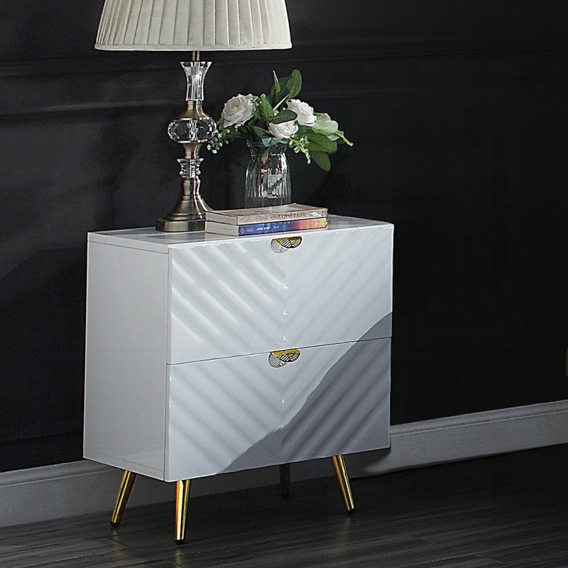 Gaines 2-Drawer Nightstand in High Gloss, White