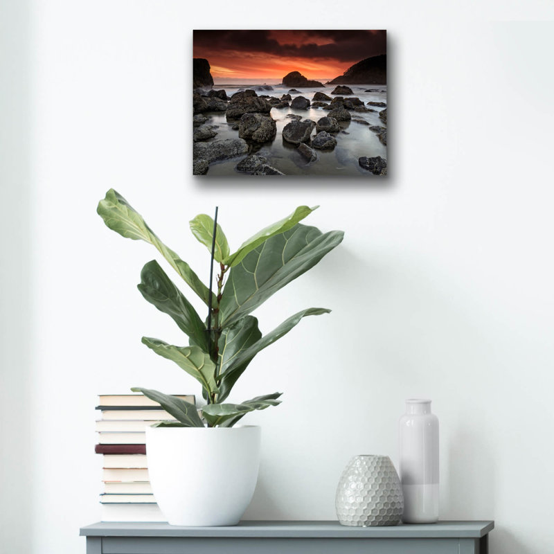 «Indian Beach Sunset» par Rick Berk, art en verre acrylique, H 12 po x l 16 po x P 0,13 po