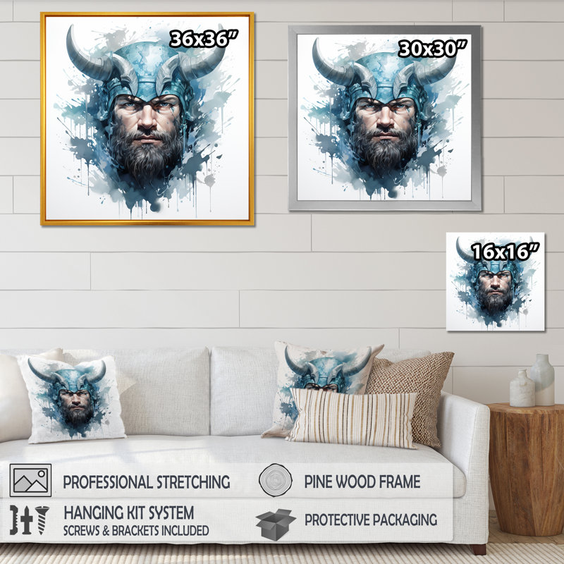 «Blue Saga Of Viking Legends I», art mural Classics, Cadre flottant brun, 36" H x 36" W