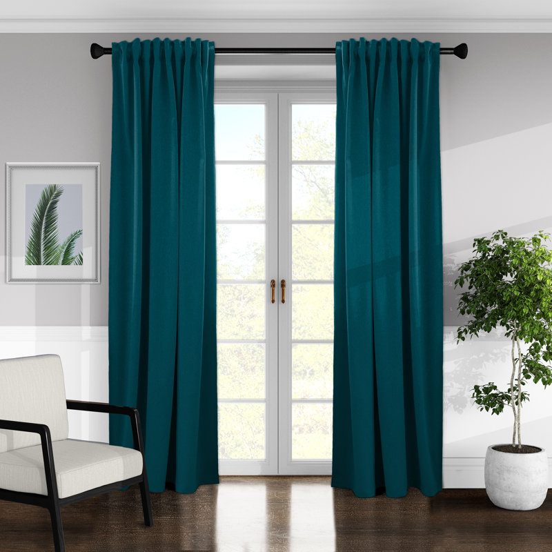Alia Velvet Solid Color Room Darkening Rod Pocket Single Curtain Panel, 50" W x 108" L, Navy
