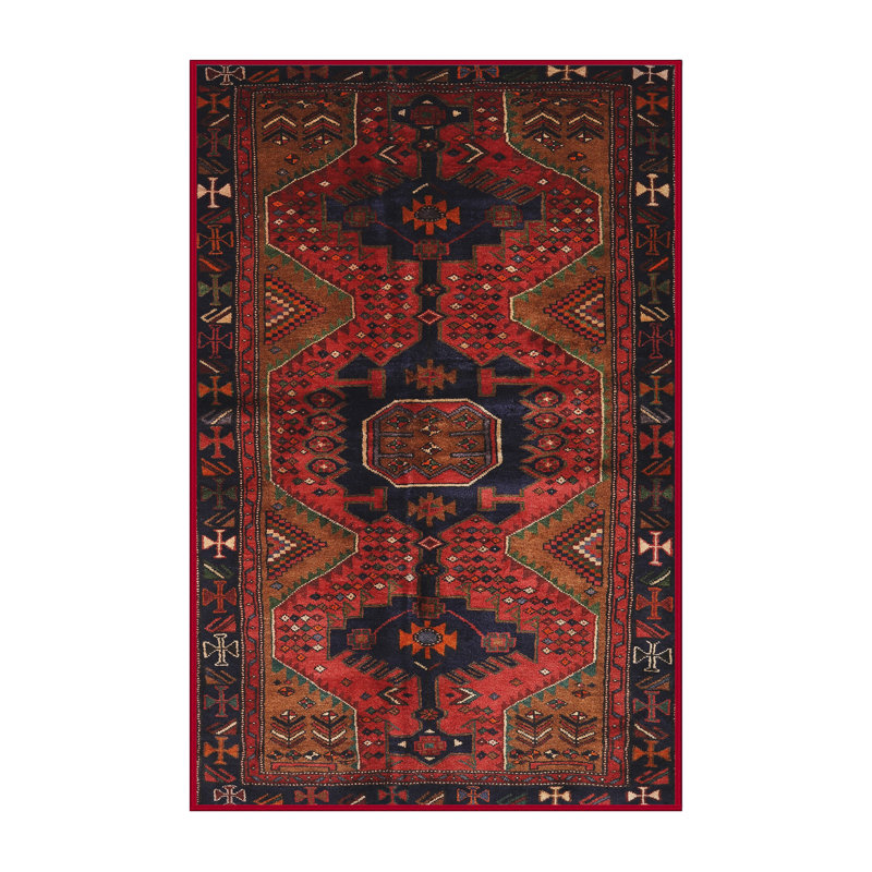 Tapis traditionnel jaune clair / marron / noir, Tapis de couloir 2 pi x 5 pi
