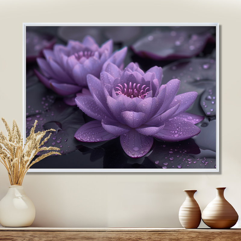 Saltzman - Lotus, art mural, H 12 po x l 20 po, Cadre flottant blanc