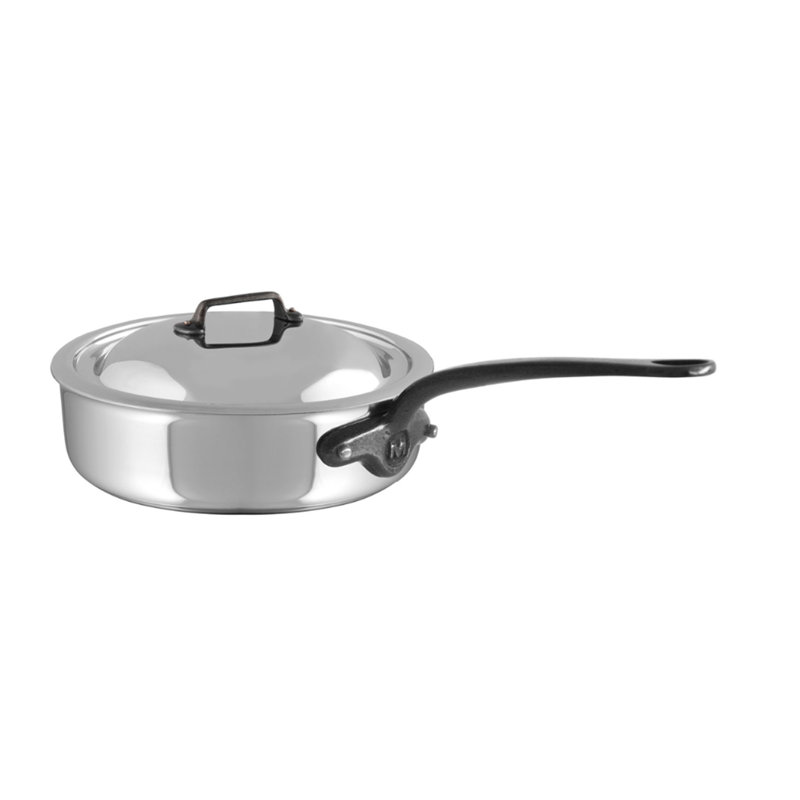 Mauviel M'cook CI 5-Ply Stainless Steel Saute Pan With Lid, Cast Iron Handle, 3.2-Qt