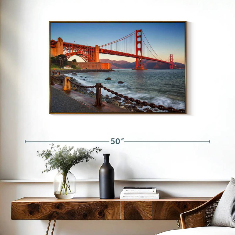 Golden Gate Bridge Waters, Cadre flottant doré, 37 po x 25 po
