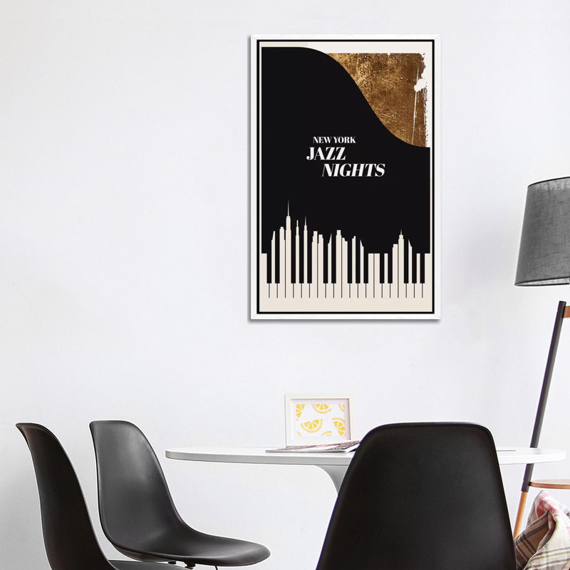 Jazz Nights by Kubistika - Print on Canvas, White Floater Framed, 101.6cm H x 66.04cm W x 3.81cm D