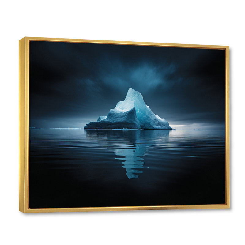 " Blue Black Iceberg Frozen Embrace ", Cadre flottant doré, H 16 po x l 32 po x P 1 po