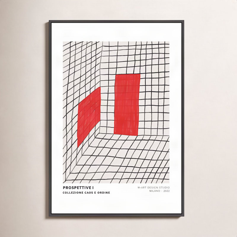 Red Perspective Print by Romina Gadler, Black Framed Canvas, 38" H x 26.5" W x 1.25" D