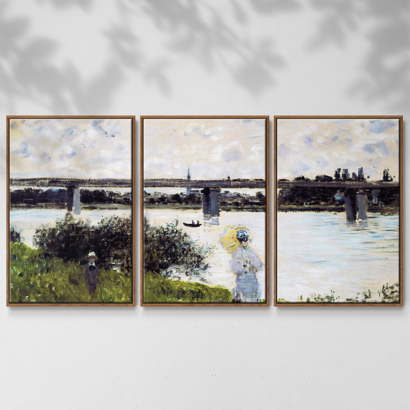 La Promenade près du pont d'Argenteuil, 1874 3 pièces, H 24 po x l 48 po x P 2 po, Noyer