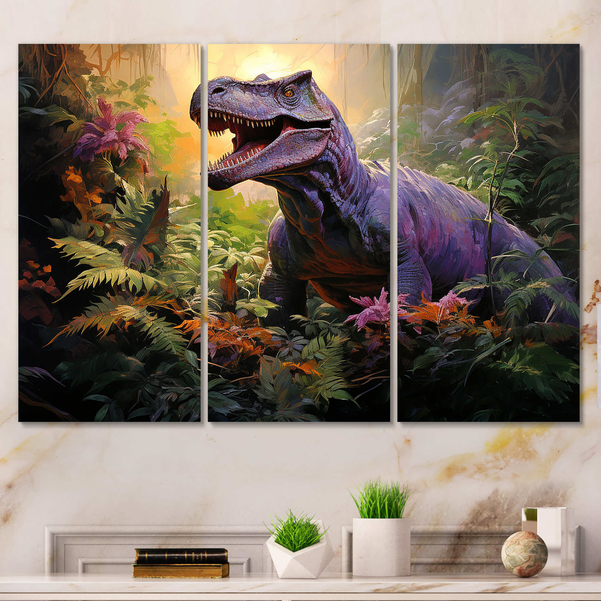 Bungalow Rose Prehistoric Dinosaur In The Jungle - Dinosaur Wall Art