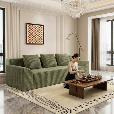 Boneless 3 Seater Boneless Couch for Living Room, Pure sponge rebound sofa, suitable for apartments and rental rooms No Assembly Required(71 inch diagonal armrest)