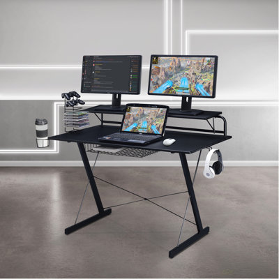 Techni Sport TS-200 Carbon Computer Gaming Desk With Shelving