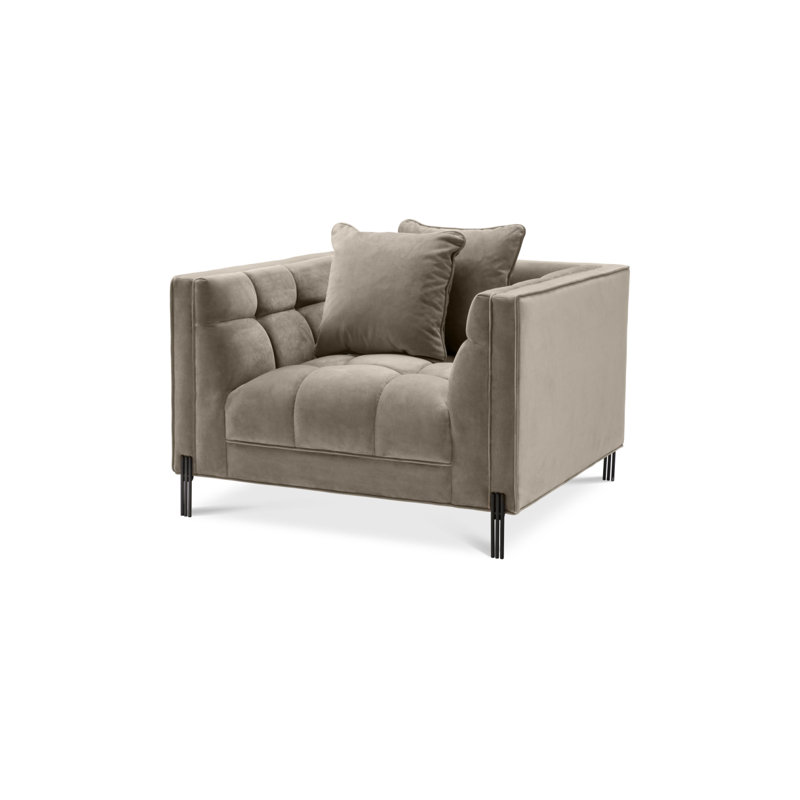 Sienna Greige Velvet Tufted Armchair with Black Legs