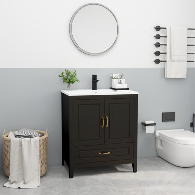 (Robinet inclus) Transformez votre espace : Meuble-lavabo noir de 76 cm avec lavabo en résine – Moderne, durable et prêt à installer