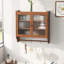Armoire murale brune avec trois compartiments de rangement - porte en verre de 24,8 po, porte-serviettes pour porte pratique dans une salle de bain, une cuisine et