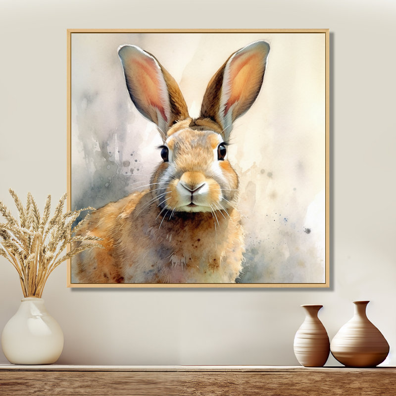 Sweet Rabbit II - Lapin, art mural, H 16 po x l 16 po x P 1 po, Cadre flottant érable