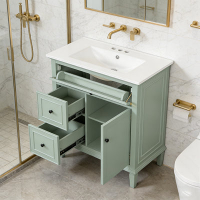Meuble-lavabo de salle de bain avec lavabo, un tiroir rabattable et deux tiroirs