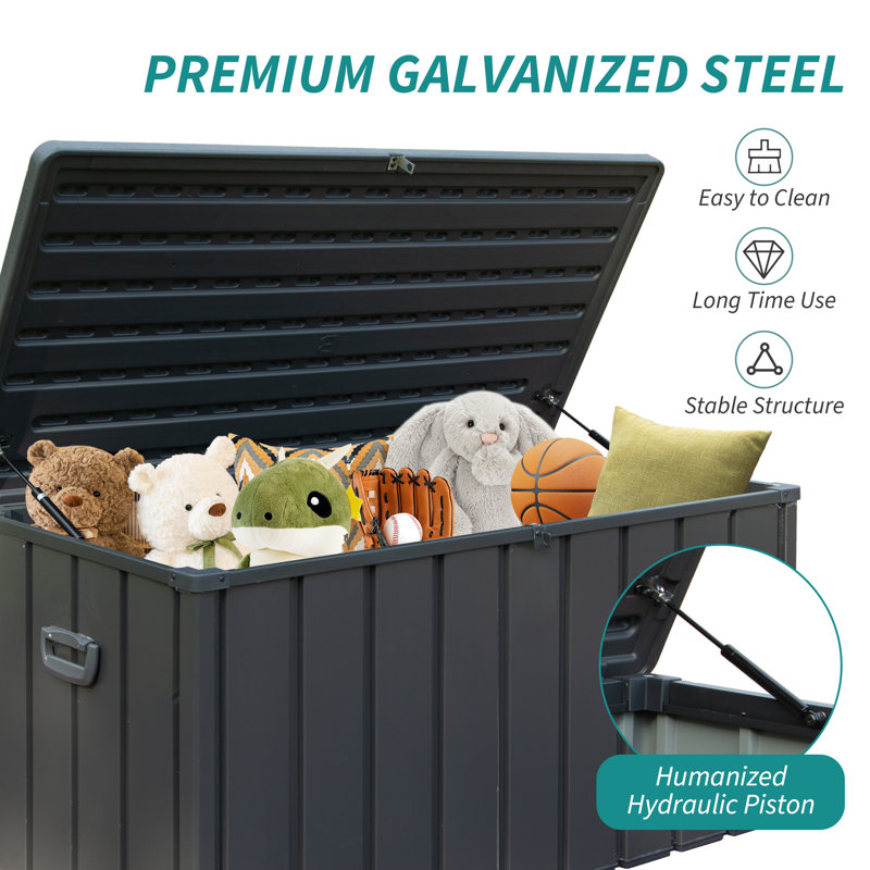 Domi Louvred Deck Box 100 Gallons Water Resistant Lockable with Wheels, 23.43"H x 49.41"W x 24.69"D