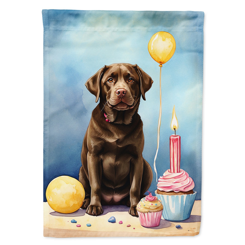 Drapeau de jardin «Happy Birthday», Labrador Retriever chocolat