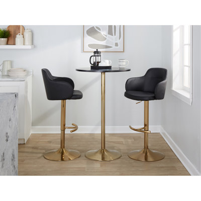 Tabouret de bar réglable en métal doré et similicuir noir - ensemble de 2