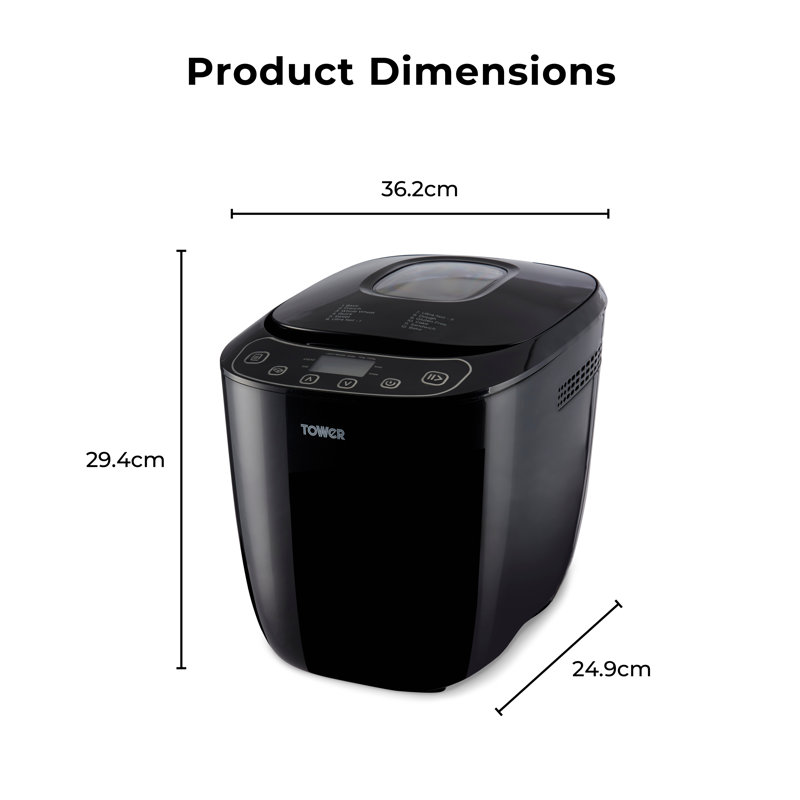Tower T11003 2 lb Digital Bread Maker with 12 Automatic Programs, 13 Hours Delay Timer, 60 Minutes Keep Warm Function, Adjustable Crust Control, Non-Stick Bread Pan, 550 W, Black