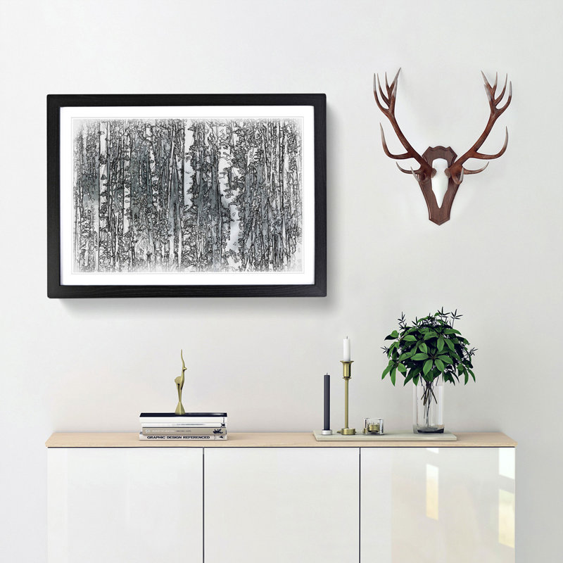 A Birch Tree Forest - Framed Print, 62cm H x 87cm W x 2cm D, Black Framed