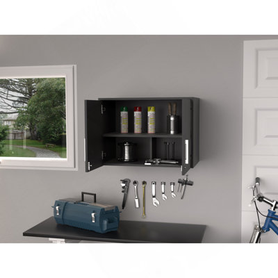 Armoire de rangement murale Lions, 3 tablettes, double porte, finition wengé noir