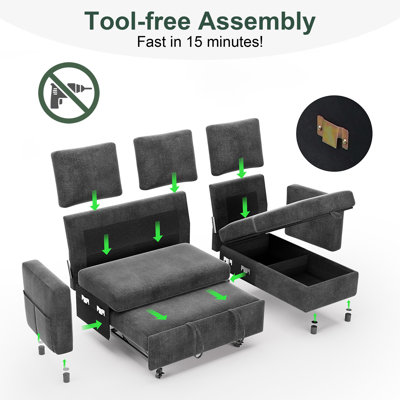 Sectional Sleeper Sofa Bed With Pull Out, Reclining Backrest, Reversible Storage Chaise, Usb Ports, Tool - Free Assembly-DGCS