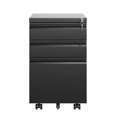 Black Metal 3 Drawer Locking Cabinet, Fully Assembled, Office Document Storage, Heavy-Duty Build File Cabinet With Lock, Metal, Black, Ideal For Furnishing, Material Used
