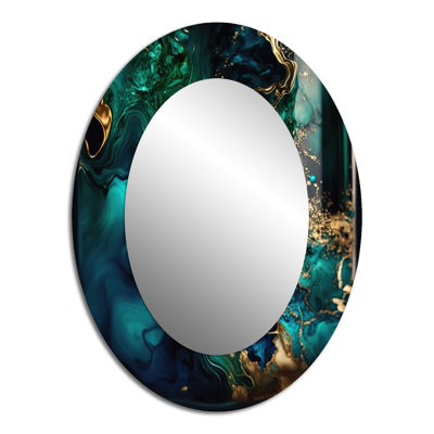 Otoniel Abstract Geode Marble Green And Blue II - Marble Wall Mirror, Modern Decorative Mirror, Printed Metal Art