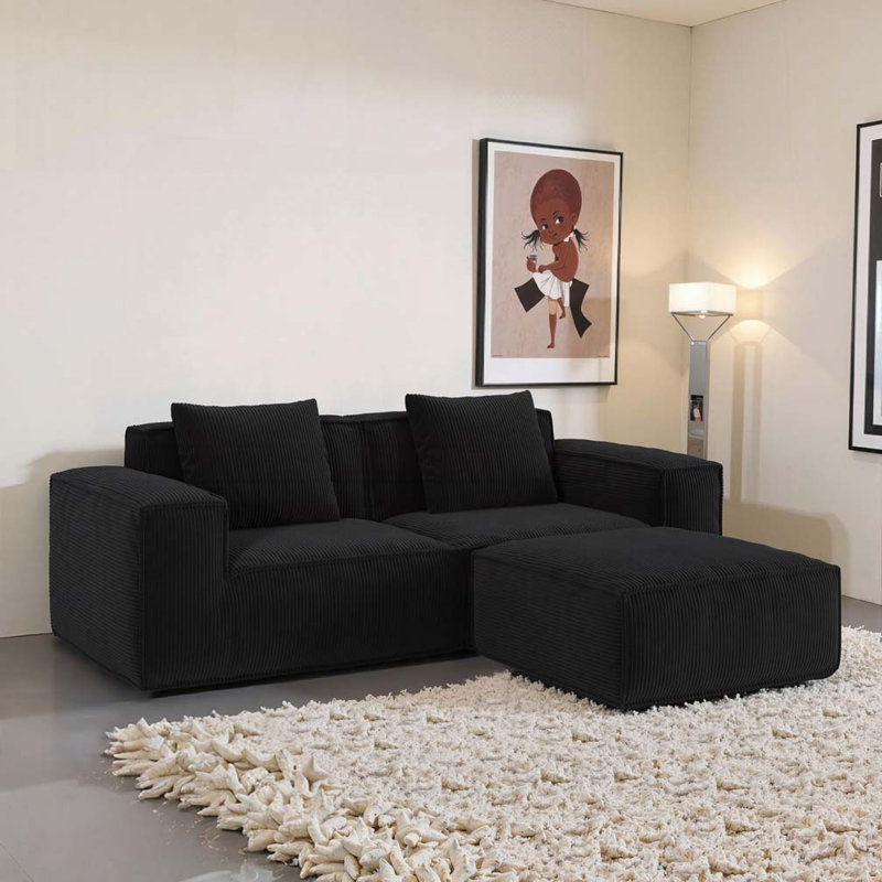Canapé convertible 2 places, Noir, H 39,37 po x l 86,6 po x P 28,39 po, 2