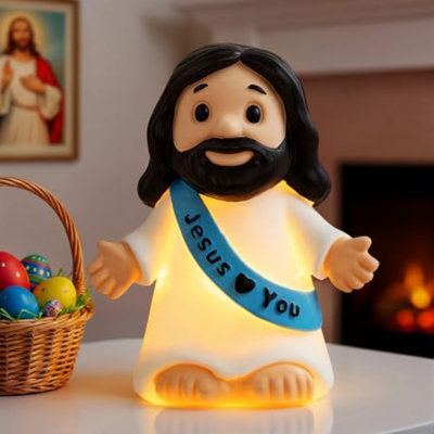 Lampe de nuit Jésus, lampes de sculpture en résine Jésus, fête des mères, cadeau de lampe de statue religieuse pour maman, lampe de table pour chambre à coucher, décoration de bureau pour les fêtes, cadeau de baptême pour les femmes