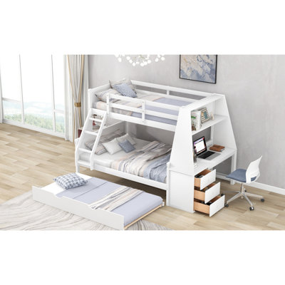 Lit superposé simple au-dessus d'un lit double avec lit gigogne, bureau intégré, lit gigogne confortable et 3 options de rangement pour transformer l'espace de votre chambre à coucher
