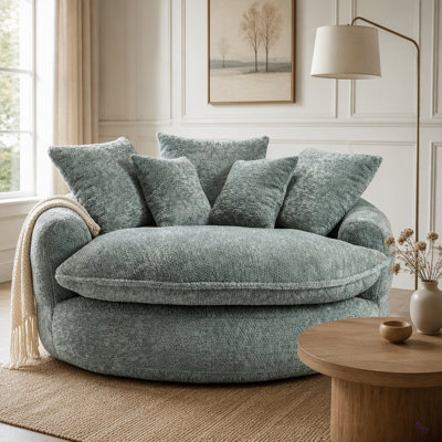 Fauteuil de 55 po de long en mousse de polyester, fauteuil rond surdimensionné, canapé-lit moderne moelleux pour le salon, la salle de détente et la salle de projection, fauteuil avec accoudoirs larges et coussins