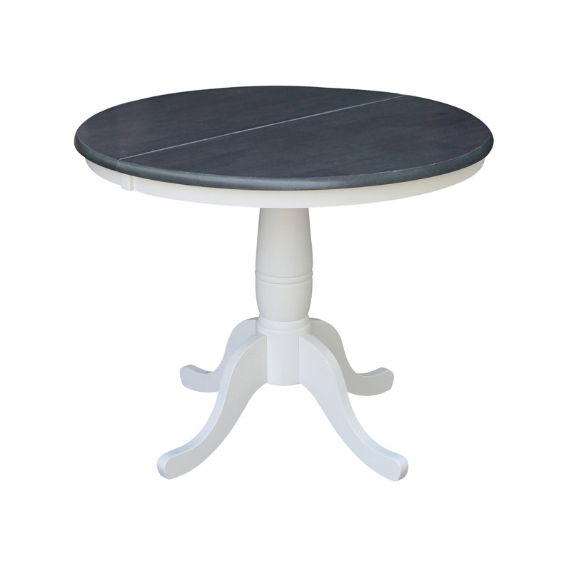 Ingbert Extendable Solid Wood Pedestal Dining Table, Heather Gray/White