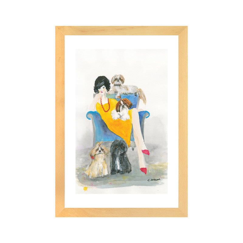 " I Need Another Shih Tzu " by Connie Collum Painting Print, 24" H x 16" W x 1" D, Beige Wood Framed Paper