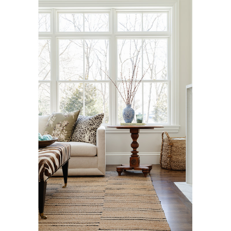 Handwoven Black Stripe Wool-Chenille 9' x 12' Area Rug