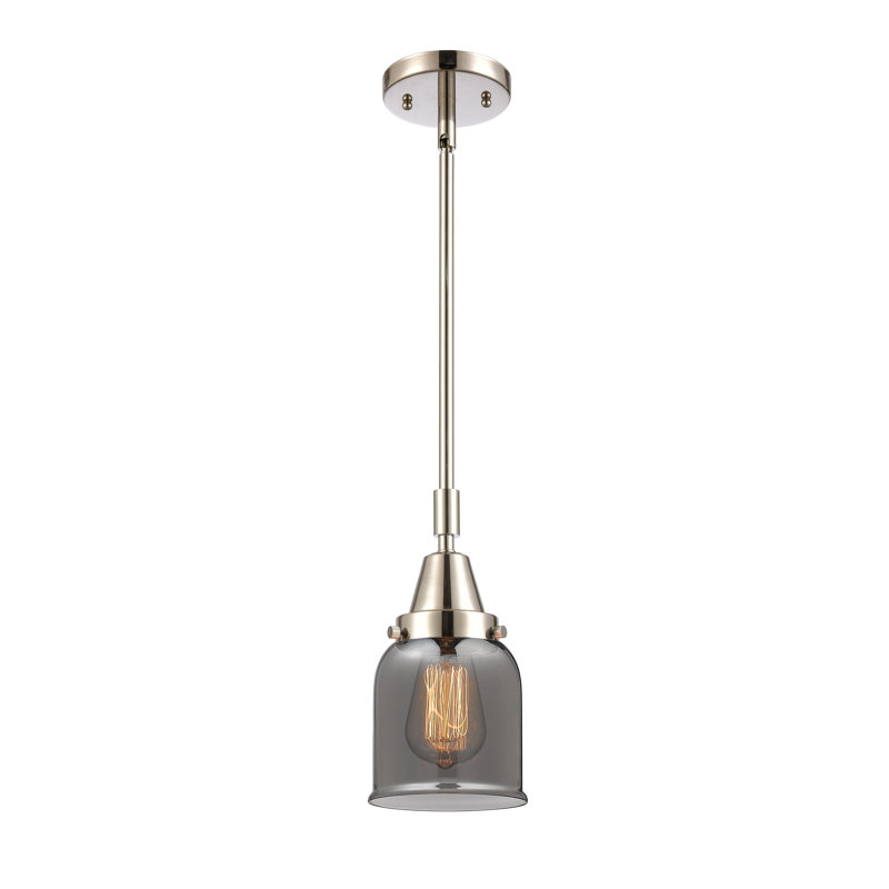 Luminaire suspendu 1 lumière à une cloche, H 44,12 po x l 5 po x P 5 po, Plaqué couleur fumée, Nickel poli