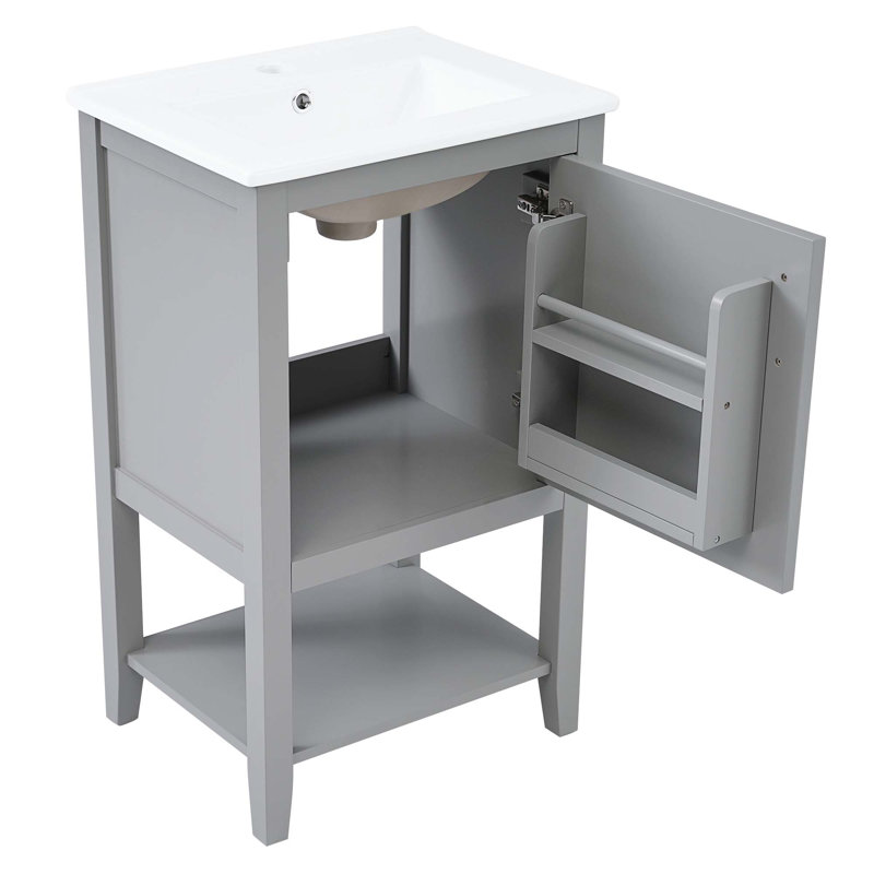 Meuble-lavabo de 20 po avec lavabo, armoire de salle de bain avec porte à fermeture douce, support de rangement et tablette ouverte