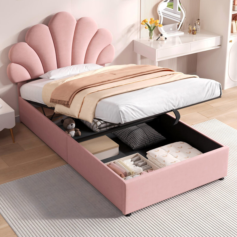 Double Size Ottoman Bed Velvet, Pink, Single (3')