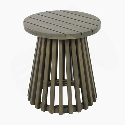 Outdoor Acacia Wood Patio Side Table, Round Coffee Table for Backyard, Lawn, Balcony
