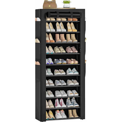 Shoe Rack Dustproof Sturdy 10Tier Tall Large Storage with Side Pocket